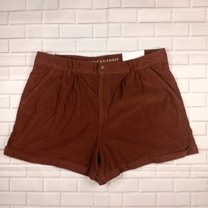 NWT AMERICAN EAGLE BROWN CORDURY HIGH RISE PLEATED CUFFED MOM SHORTS SIZ…